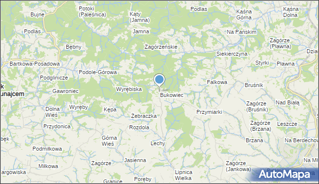 mapa Bukowiec, Bukowiec gmina Korzenna na mapie Targeo