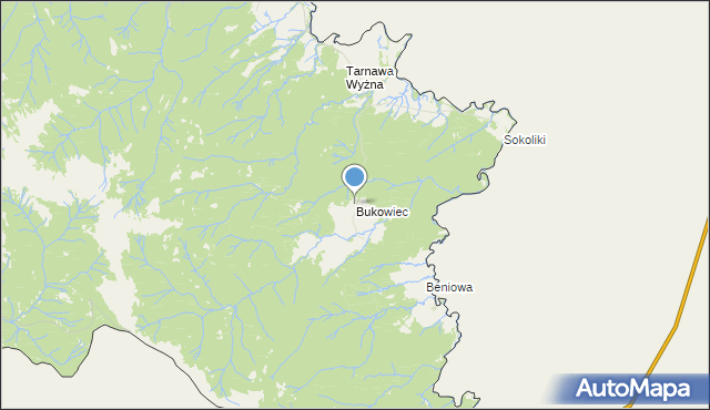 mapa Bukowiec, Bukowiec gmina Lutowiska na mapie Targeo