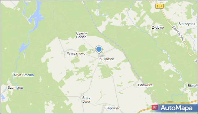 mapa Bukowiec, Bukowiec gmina Międzyrzecz na mapie Targeo