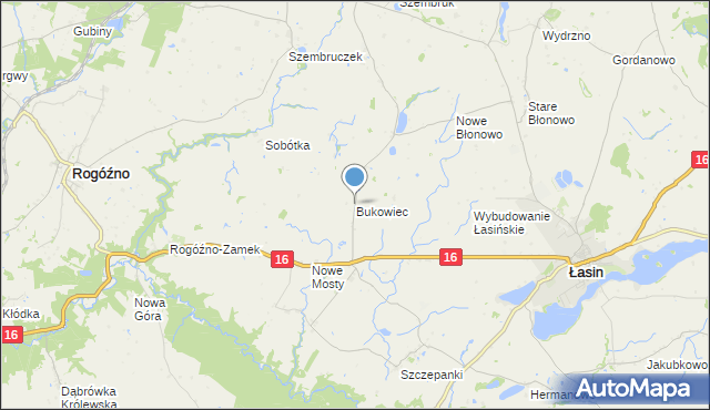 mapa Bukowiec, Bukowiec gmina Rogóźno na mapie Targeo