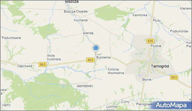 mapa Bukowina, Bukowina gmina Biszcza na mapie Targeo