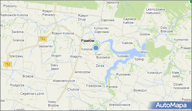 mapa Bukówka, Bukówka gmina Pawłów na mapie Targeo