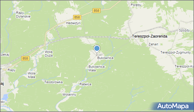 mapa Bukownica, Bukownica gmina Tereszpol na mapie Targeo