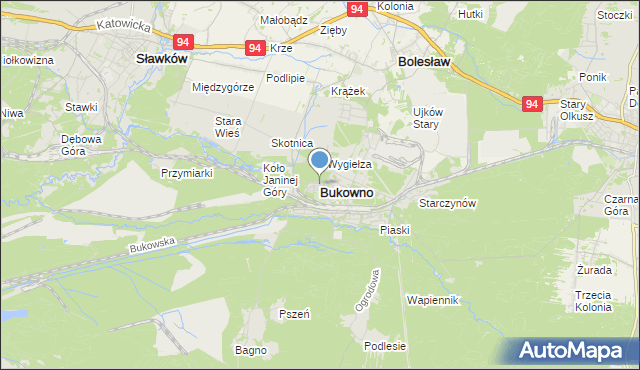 mapa Bukowno, Bukowno powiat olkuski na mapie Targeo