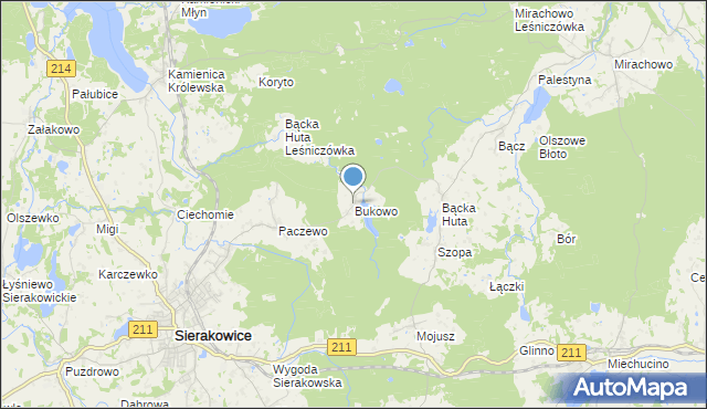 mapa Bukowo, Bukowo gmina Sierakowice na mapie Targeo