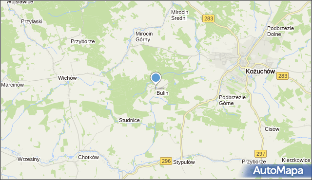 mapa Bulin, Bulin gmina Kożuchów na mapie Targeo