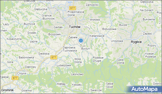 mapa Burzyn, Burzyn gmina Tuchów na mapie Targeo