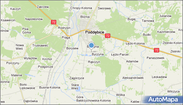 mapa Byczyna, Byczyna gmina Poddębice na mapie Targeo
