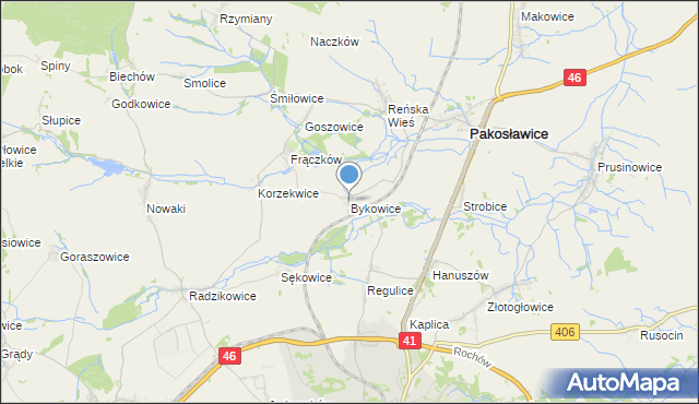 mapa Bykowice, Bykowice na mapie Targeo