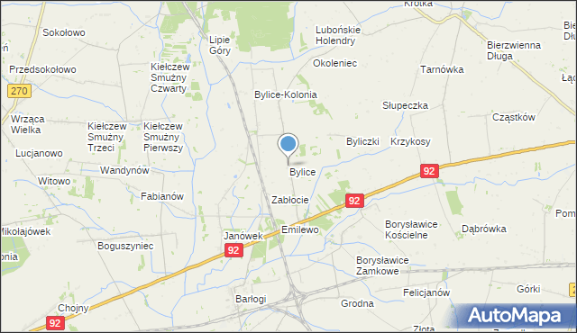 mapa Bylice, Bylice gmina Grzegorzew na mapie Targeo