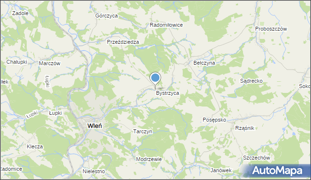 mapa Bystrzyca, Bystrzyca gmina Wleń na mapie Targeo