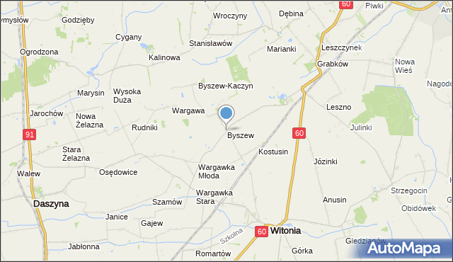mapa Byszew, Byszew gmina Kutno na mapie Targeo