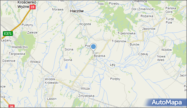mapa Bzianka, Bzianka gmina Rymanów na mapie Targeo