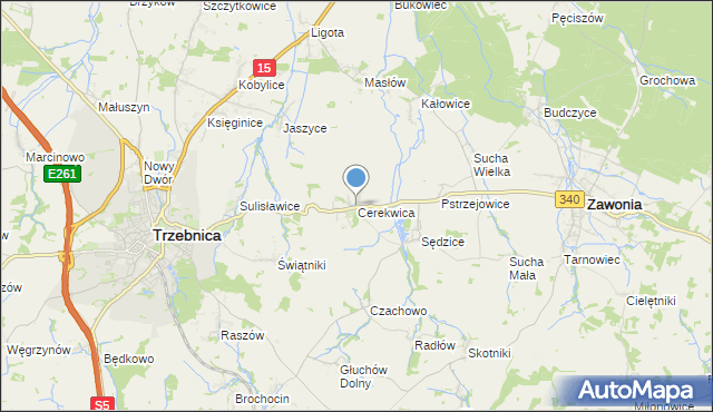 mapa Cerekwica, Cerekwica gmina Trzebnica na mapie Targeo