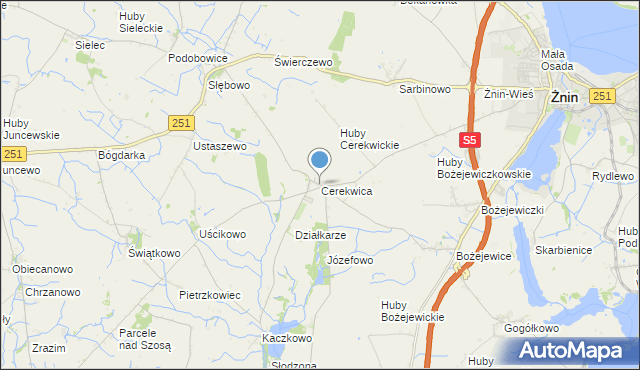 mapa Cerekwica, Cerekwica gmina Żnin na mapie Targeo