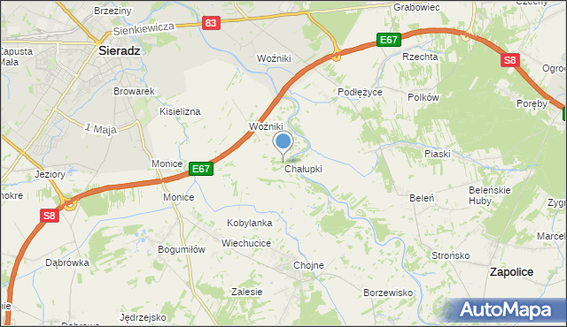 mapa Chałupki, Chałupki gmina Sieradz na mapie Targeo