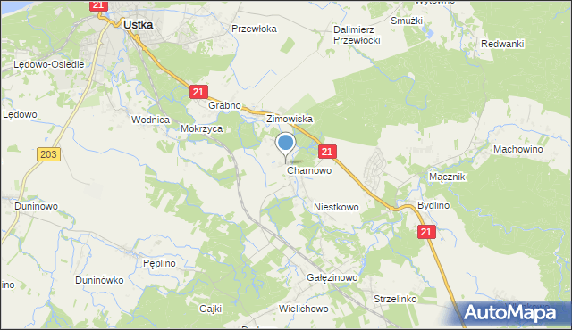 mapa Charnowo, Charnowo gmina Ustka na mapie Targeo