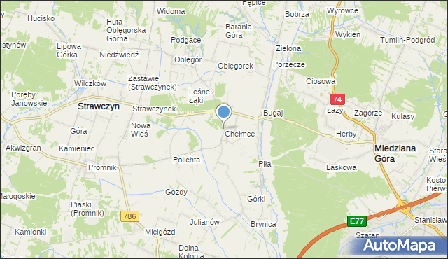mapa Chełmce, Chełmce gmina Strawczyn na mapie Targeo