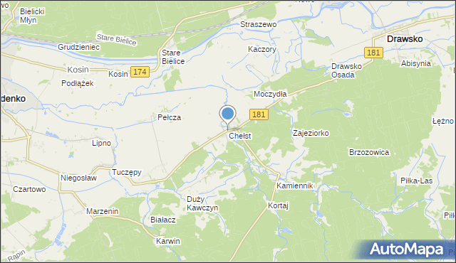 mapa Chełst, Chełst gmina Drawsko na mapie Targeo