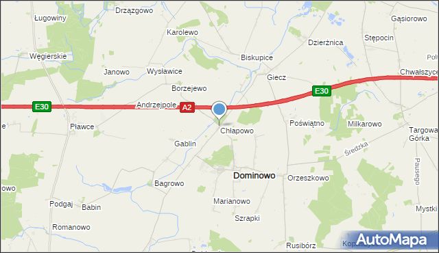 mapa Chłapowo, Chłapowo gmina Dominowo na mapie Targeo