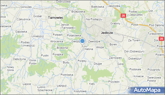 mapa Chlebna, Chlebna gmina Jedlicze na mapie Targeo
