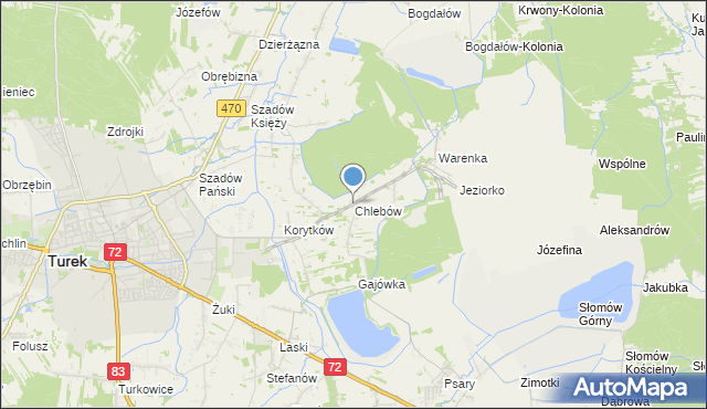mapa Chlebów, Chlebów gmina Turek na mapie Targeo