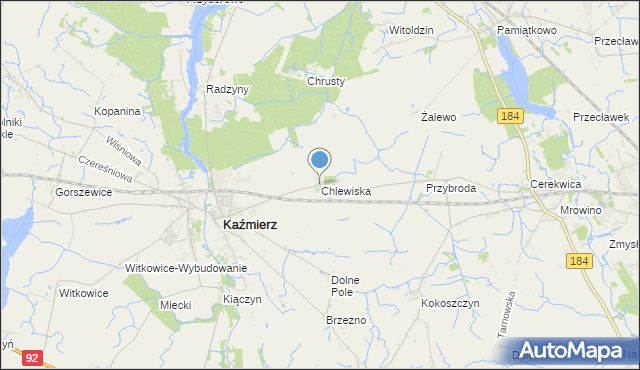 mapa Chlewiska, Chlewiska gmina Kaźmierz na mapie Targeo