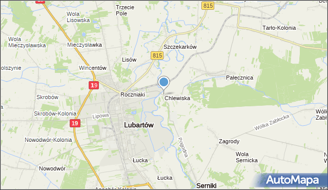 mapa Chlewiska, Chlewiska gmina Lubartów na mapie Targeo