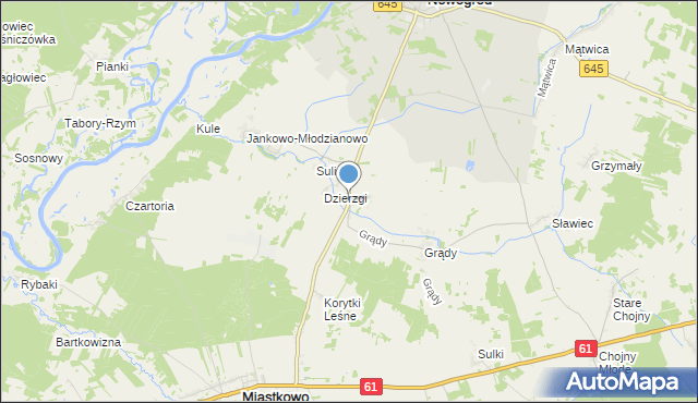 mapa Chmielewo, Chmielewo gmina Nowogród na mapie Targeo