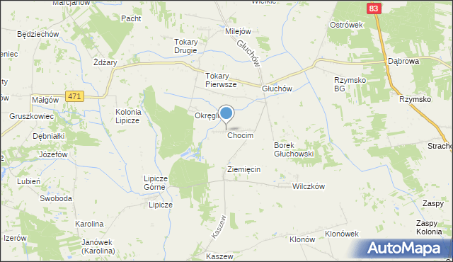 mapa Chocim, Chocim gmina Kawęczyn na mapie Targeo