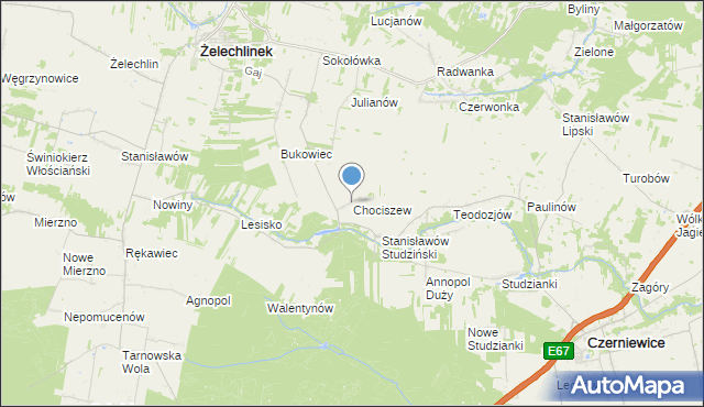 mapa Chociszew, Chociszew gmina Żelechlinek na mapie Targeo