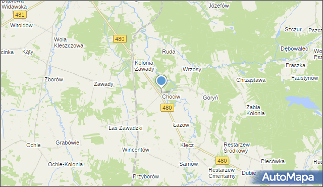 mapa Chociw, Chociw gmina Widawa na mapie Targeo