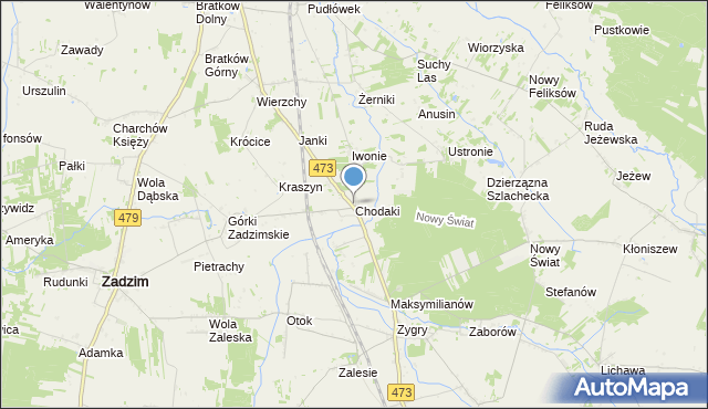 mapa Chodaki, Chodaki gmina Zadzim na mapie Targeo