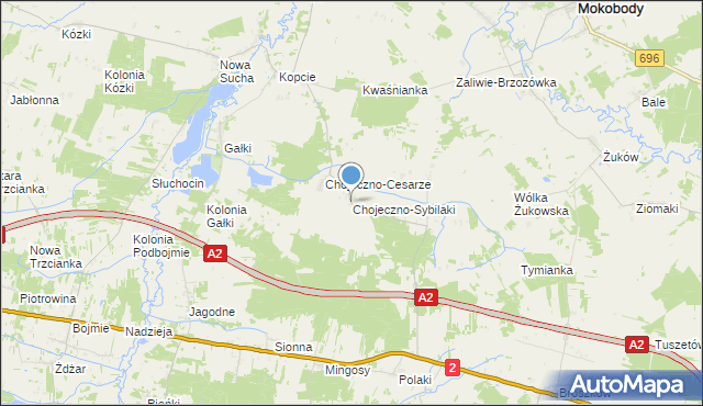 mapa Chojeczno-Sybilaki, Chojeczno-Sybilaki na mapie Targeo