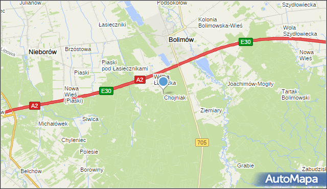 mapa Chojniak, Chojniak gmina Bolimów na mapie Targeo