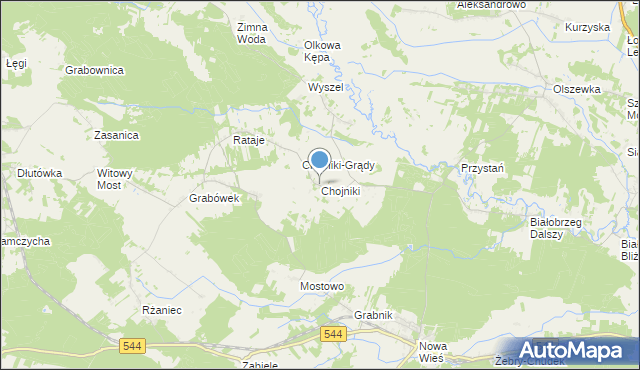 mapa Chojniki, Chojniki gmina Olszewo-Borki na mapie Targeo