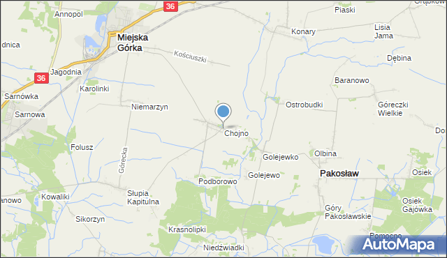 mapa Chojno, Chojno gmina Pakosław na mapie Targeo