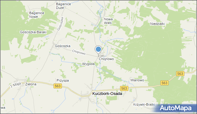 mapa Chojnowo, Chojnowo gmina Kuczbork-Osada na mapie Targeo