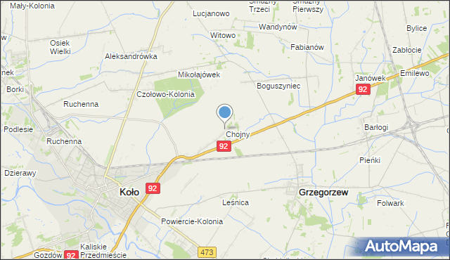 mapa Chojny, Chojny gmina Koło na mapie Targeo