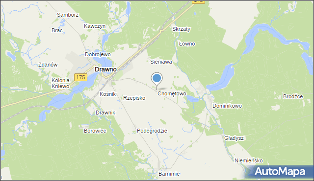 mapa Chomętowo, Chomętowo gmina Drawno na mapie Targeo