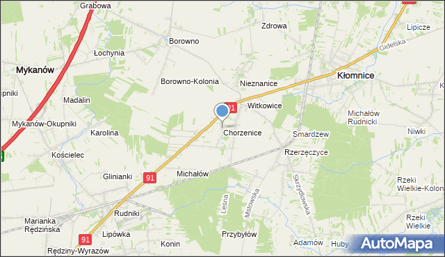 mapa Chorzenice, Chorzenice gmina Kłomnice na mapie Targeo