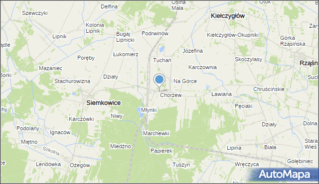 mapa Chorzew, Chorzew gmina Kiełczygłów na mapie Targeo