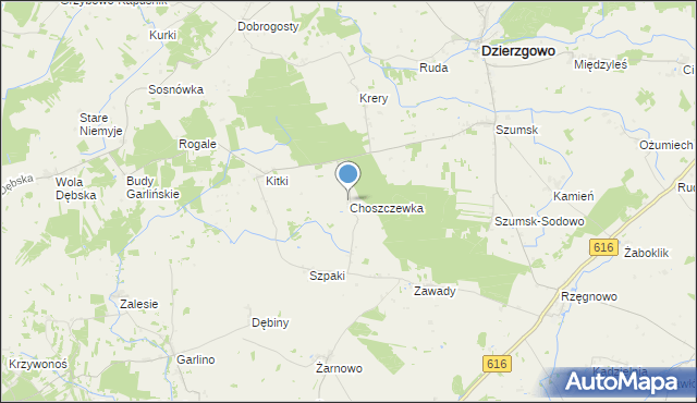 mapa Choszczewka, Choszczewka gmina Dzierzgowo na mapie Targeo