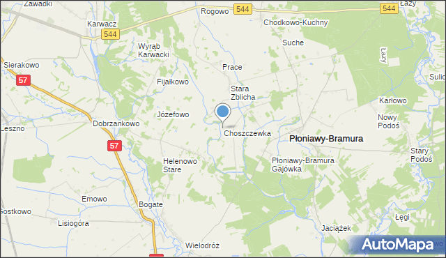 mapa Choszczewka, Choszczewka gmina Płoniawy-Bramura na mapie Targeo