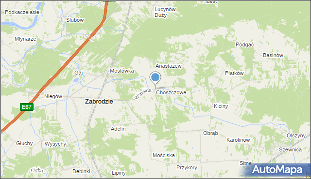mapa Choszczowe, Choszczowe gmina Zabrodzie na mapie Targeo