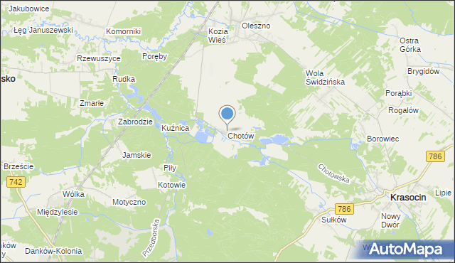 mapa Chotów, Chotów gmina Krasocin na mapie Targeo