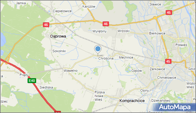 mapa Chróścina, Chróścina gmina Dąbrowa na mapie Targeo