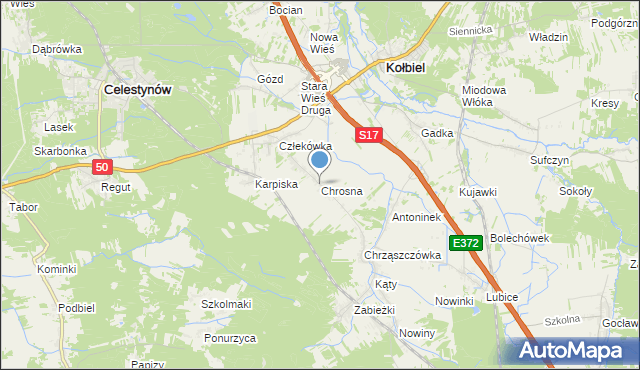 mapa Chrosna, Chrosna gmina Kołbiel na mapie Targeo