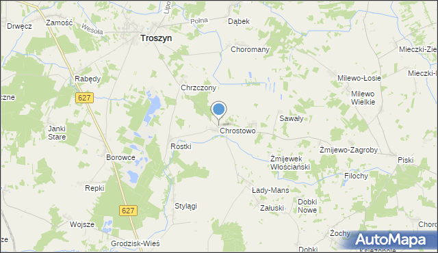 mapa Chrostowo, Chrostowo gmina Troszyn na mapie Targeo