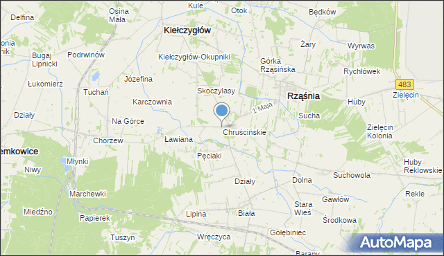 mapa Chruścińskie, Chruścińskie na mapie Targeo